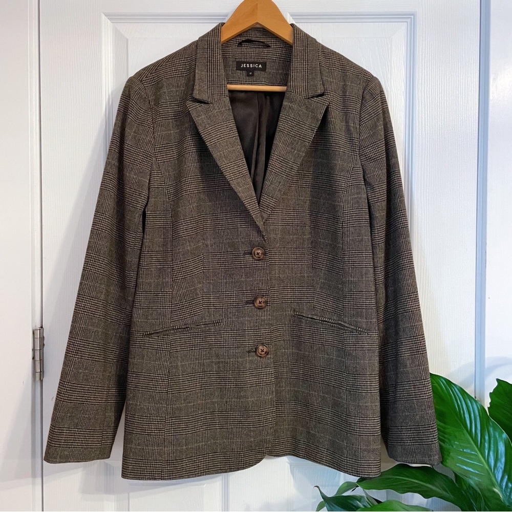 Jessica Plaid Tweed Blazer Jacket Black Brown Red Women’s 12